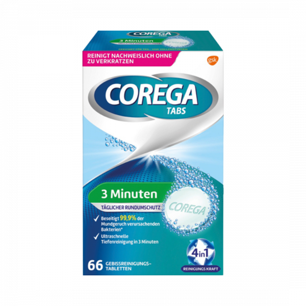 Corega 3 Minuten Tabs 4in1, Gebissreinigungs Tabletten, 66 Stueck